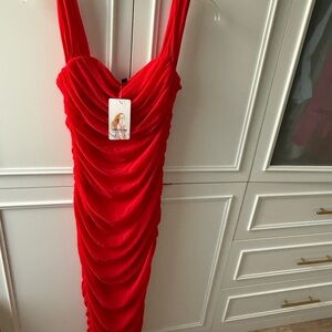 NWT AMAZON Elegant Red Ruched Dress